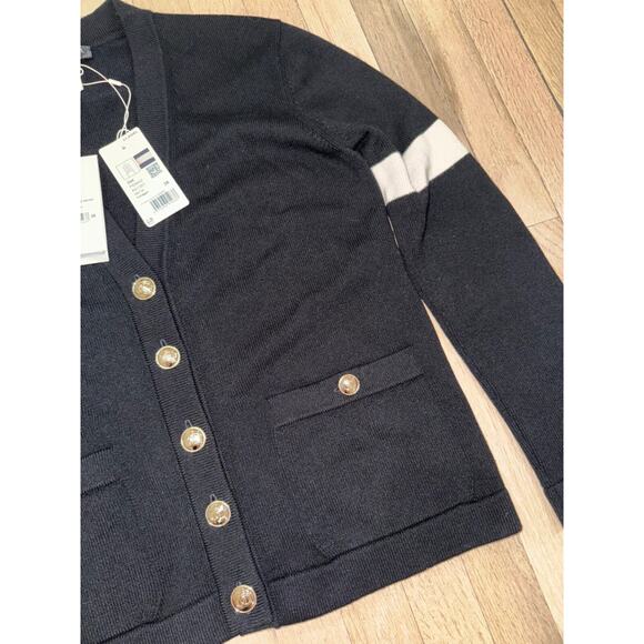 Chanel 20K Black Cashmere White Gold CC Logo Long Sleeve Cardigan Sweater 38 - Picture 9 of 16